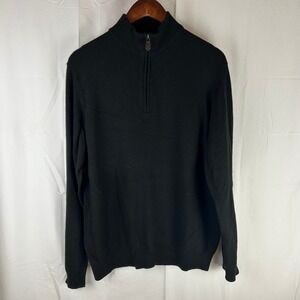 JOS‎ A BANK RESERVE Mens Large Black Italian Yarn 1/4 Zip Sweater Wool Cashmere